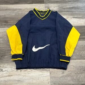 Vintage 90s Nike Blue Yellow Boy L Denter Big Swoosh Pullover Windbreaker Jacket